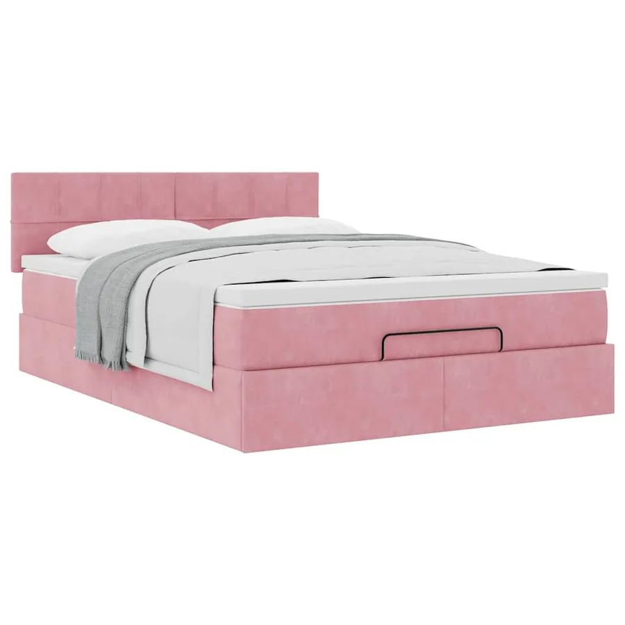 Cadre de lit ottoman avec matelas rose 140x200 cm velours - 4