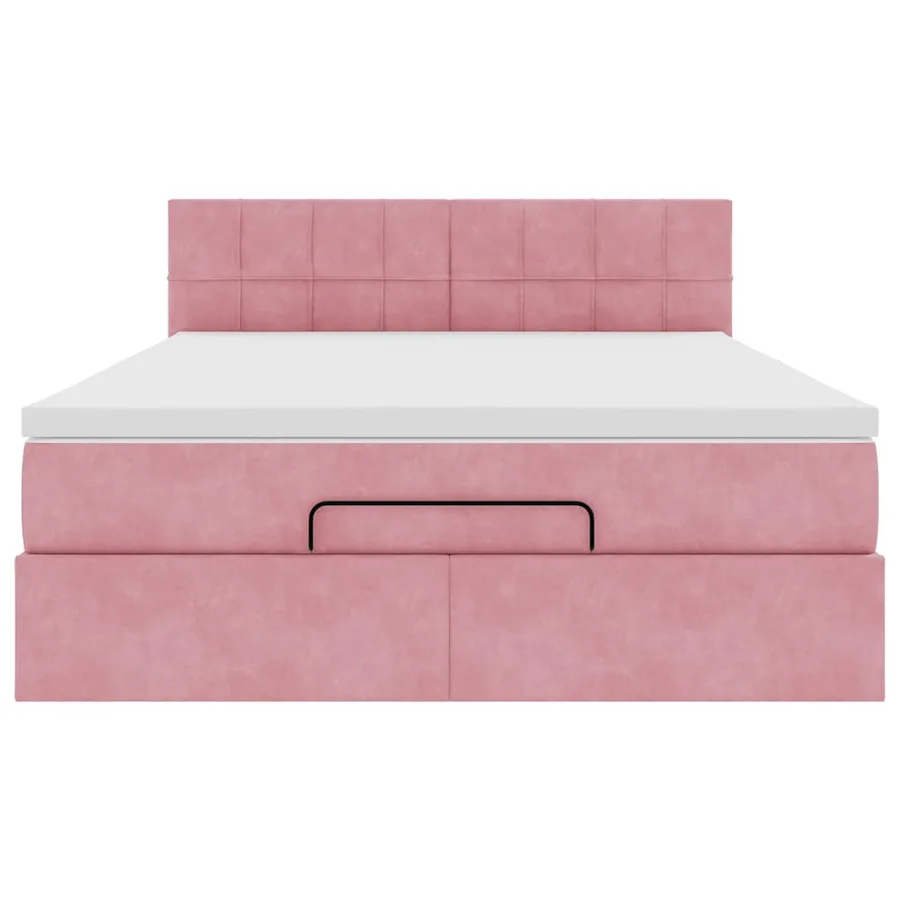 Cadre de lit ottoman avec matelas rose 140x200 cm velours - 5