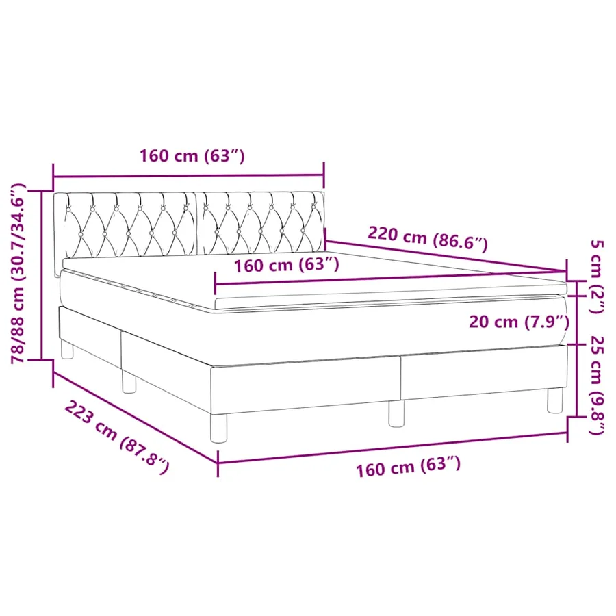 Sommier à lattes de lit avec matelas noir 160x220 cm velours - 12