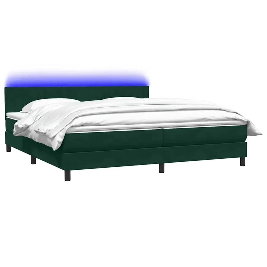 Sommier à lattes de lit et matelas et LED vert foncé 180x220cm velours - 3