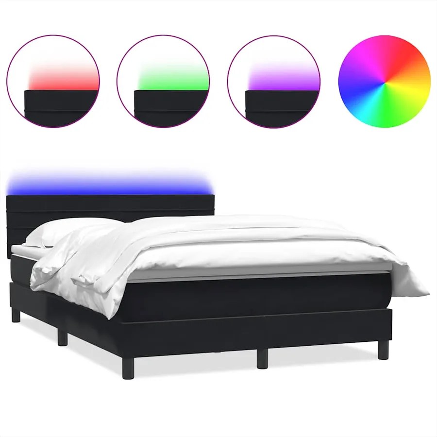 Sommier à lattes de lit avec matelas et LED noir 160x220 cm velours - 2