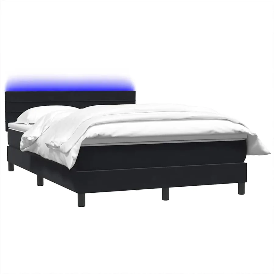 Sommier à lattes de lit avec matelas et LED noir 160x220 cm velours - 3