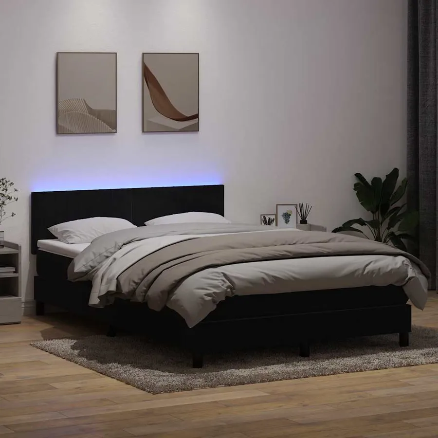 Sommier à lattes de lit avec matelas et LED noir 160x220 cm velours - 4