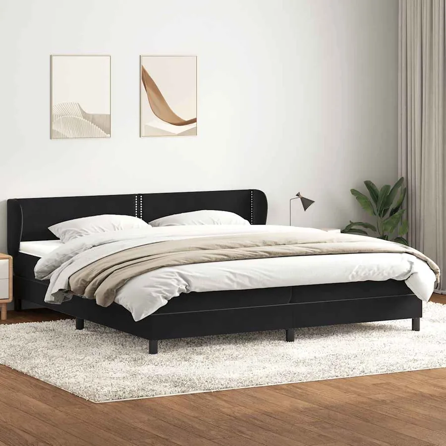 Sommier à lattes de lit avec matelas noir 200x220 cm velours