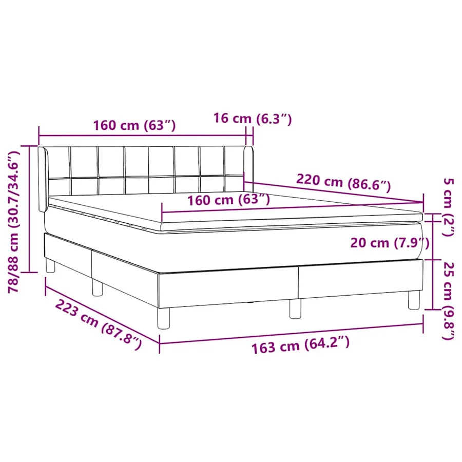 Sommier à lattes de lit avec matelas noir 160x220 cm velours - 12