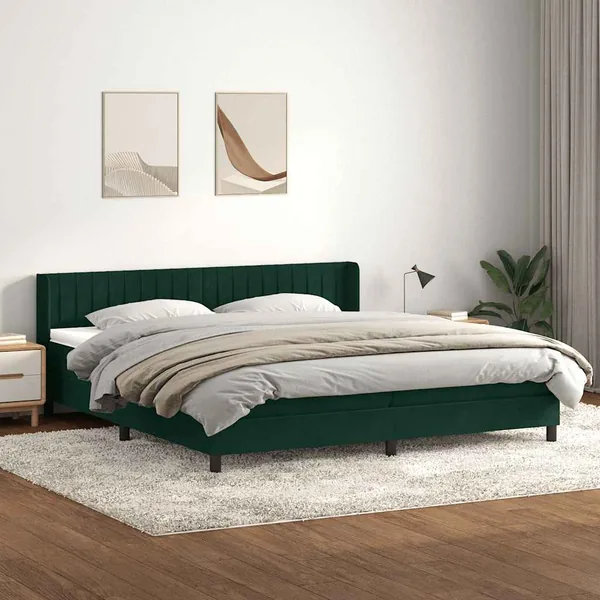 Sommier à lattes de lit et matelas vert foncé 180x220cm velours