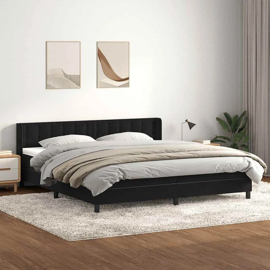 Sommier à lattes de lit avec matelas noir 200x220 cm velours
