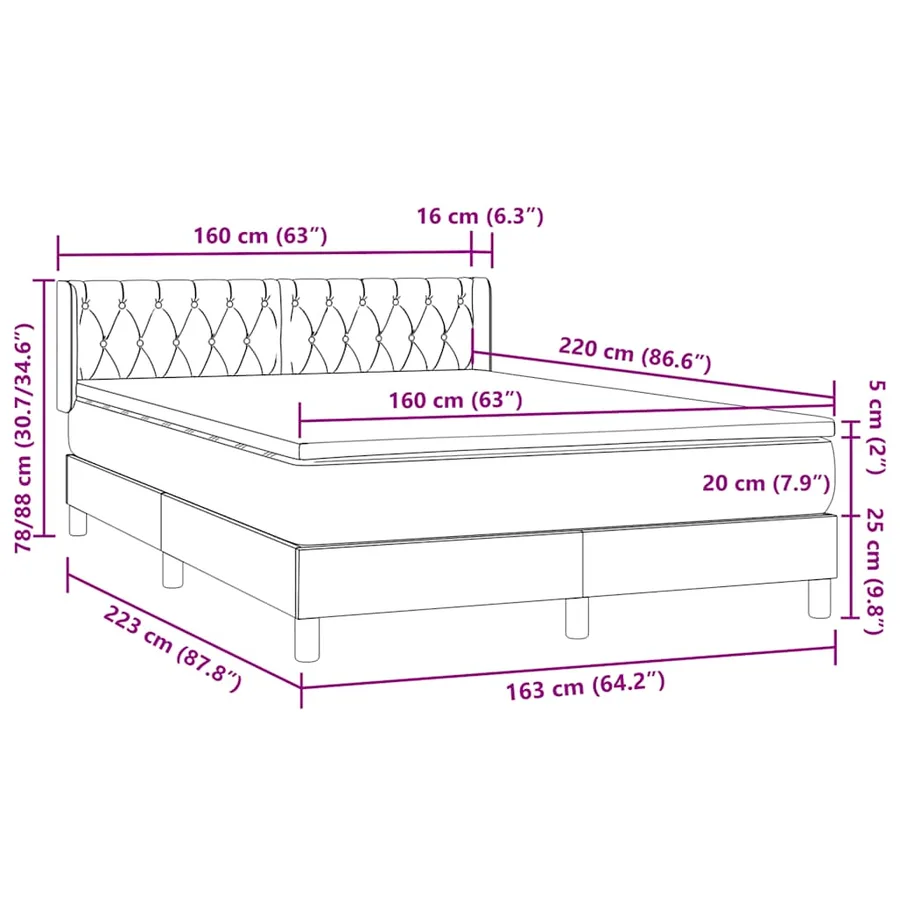Sommier à lattes de lit avec matelas noir 160x220 cm velours - 11