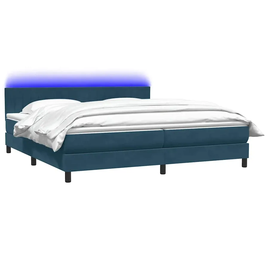 Sommier à lattes de lit et matelas et LED bleu foncé 200x220cm velours - 3