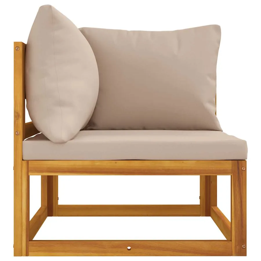 Canapé d'angle sectionnel et coussins taupe bois massif acacia - 4