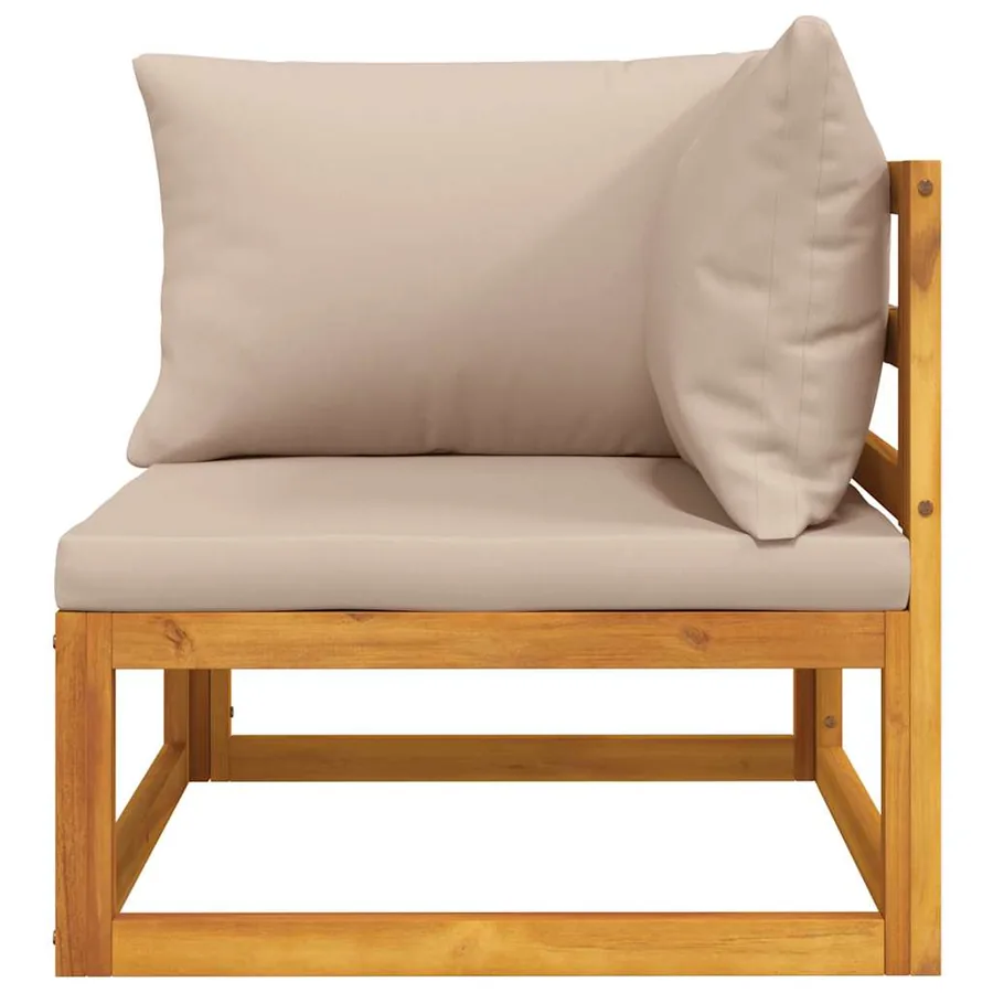 Canapé d'angle sectionnel et coussins taupe bois massif acacia - 5
