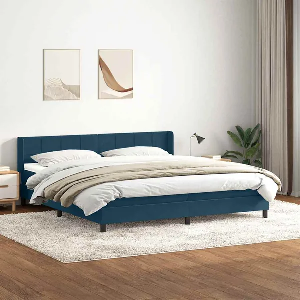 Sommier à lattes de lit et matelas bleu foncé 200x220cm velours