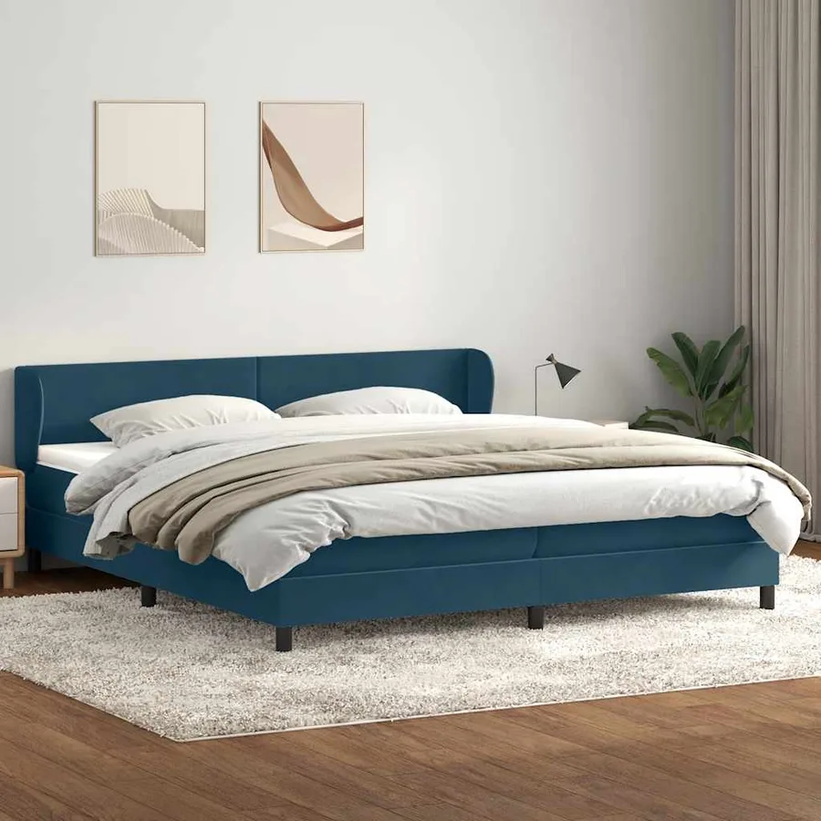 Sommier à lattes de lit et matelas bleu foncé 200x220cm velours - 3