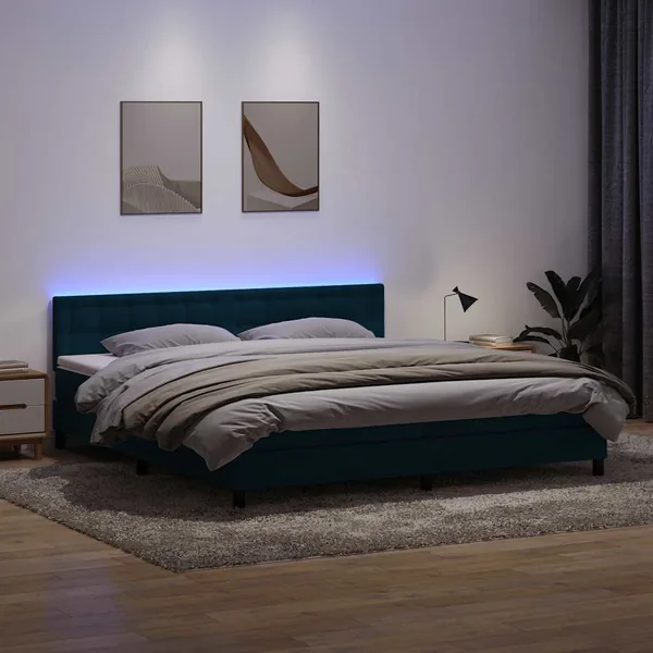 Sommier à lattes de lit et matelas et LED bleu foncé 200x220cm velours