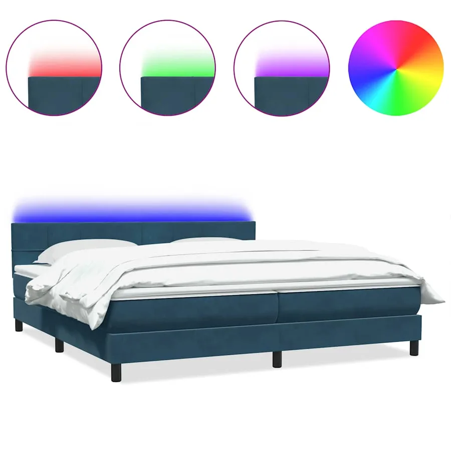 Sommier à lattes de lit et matelas et LED bleu foncé 200x220cm velours - 2
