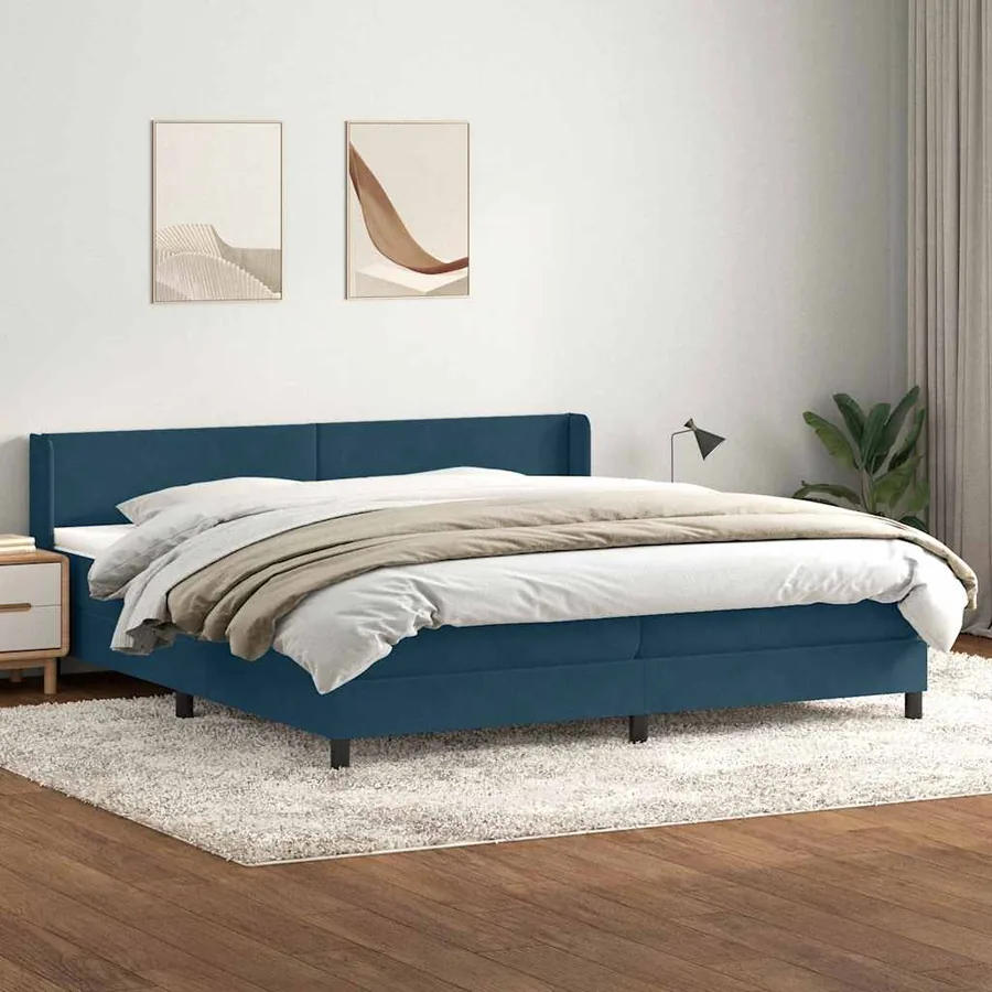 Sommier à lattes de lit et matelas bleu foncé 200x220cm velours