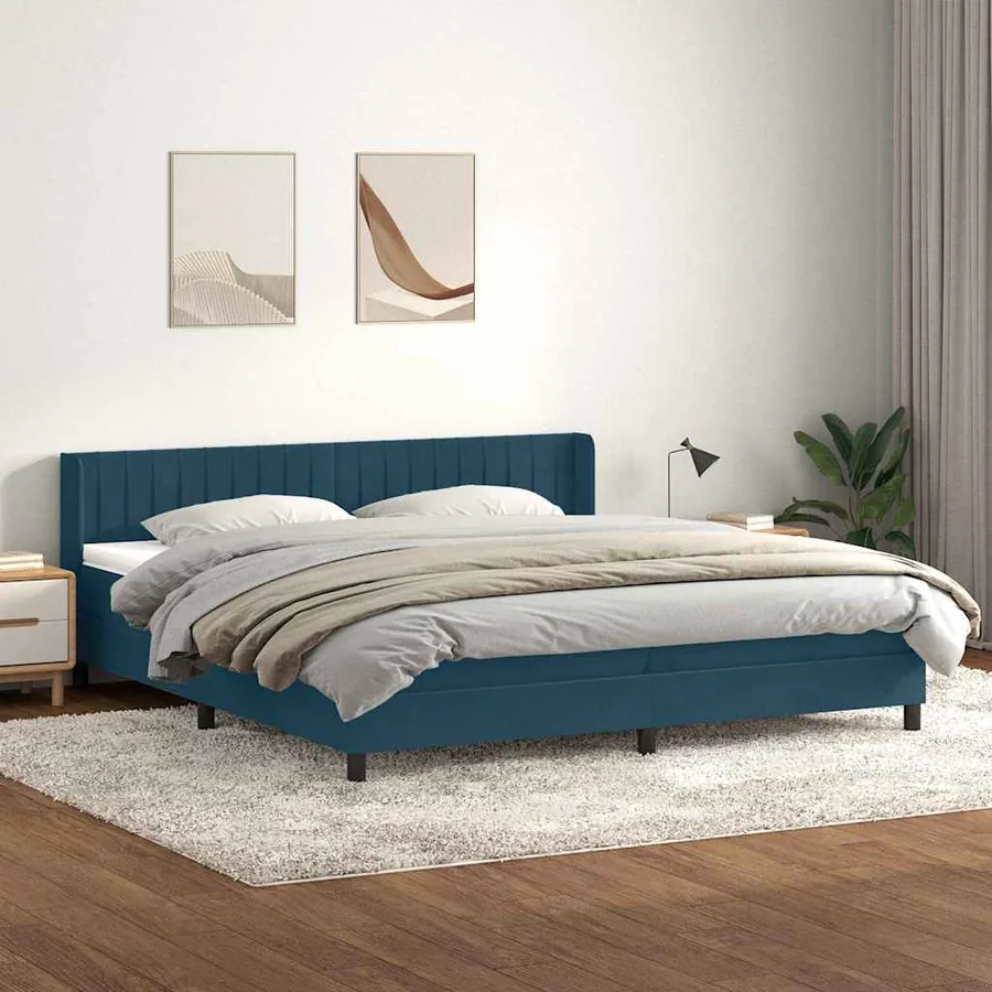 Sommier à lattes de lit et matelas bleu foncé 200x220cm velours