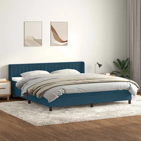 Sommier à lattes de lit et matelas bleu foncé 200x220cm velours