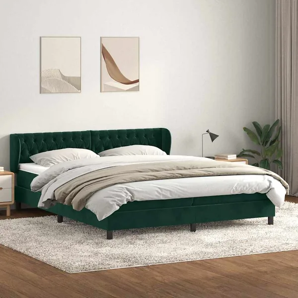 Sommier à lattes de lit et matelas vert foncé 200x220cm velours