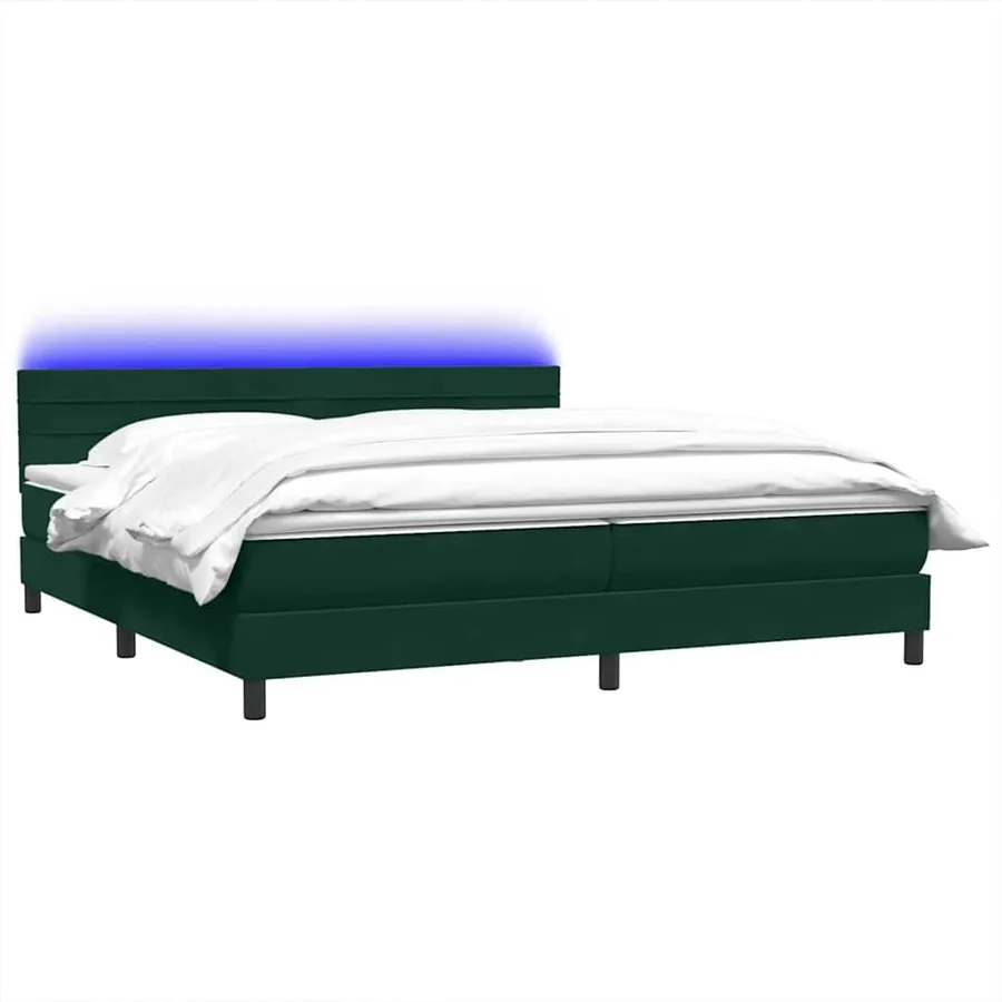 Sommier à lattes de lit et matelas et LED vert foncé 200x220cm velours - 3