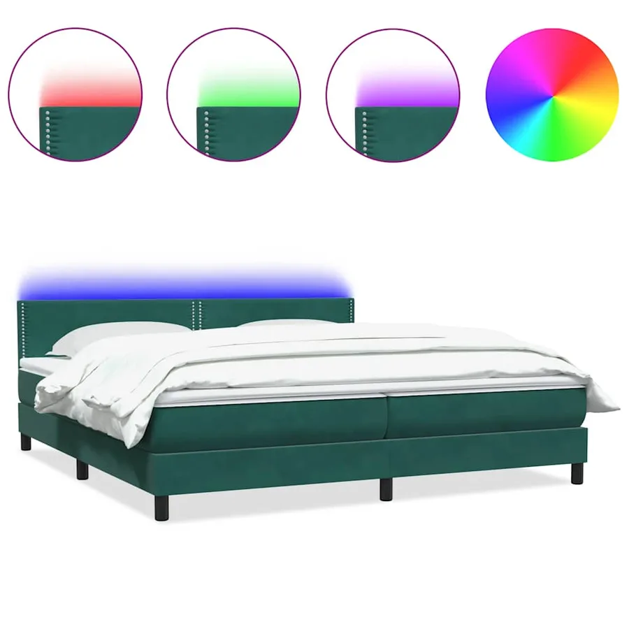Sommier à lattes de lit et matelas et LED vert foncé 200x220cm velours - 2