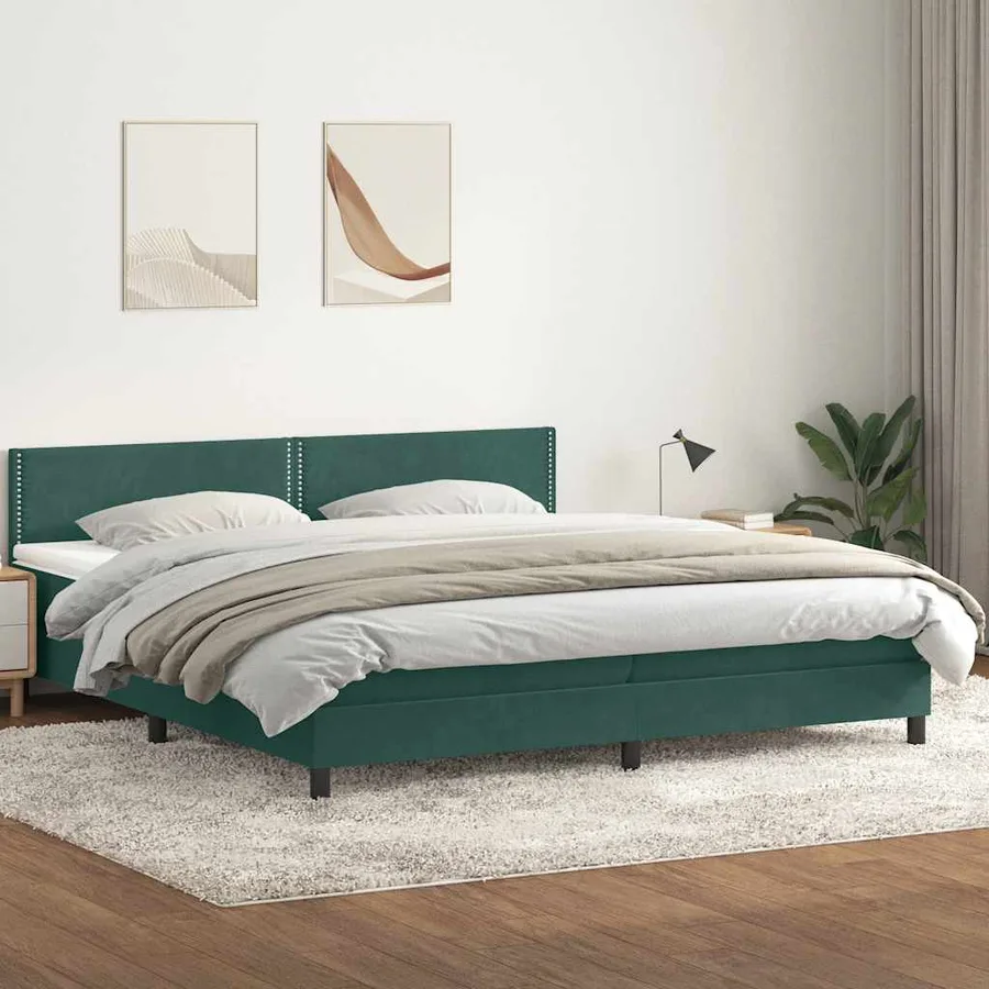Sommier à lattes de lit et matelas et LED vert foncé 200x220cm velours - 4