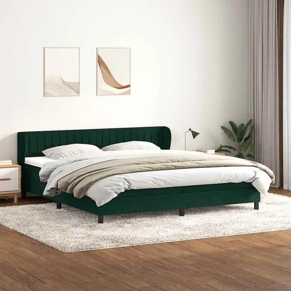 Sommier à lattes de lit et matelas vert foncé 200x220cm velours