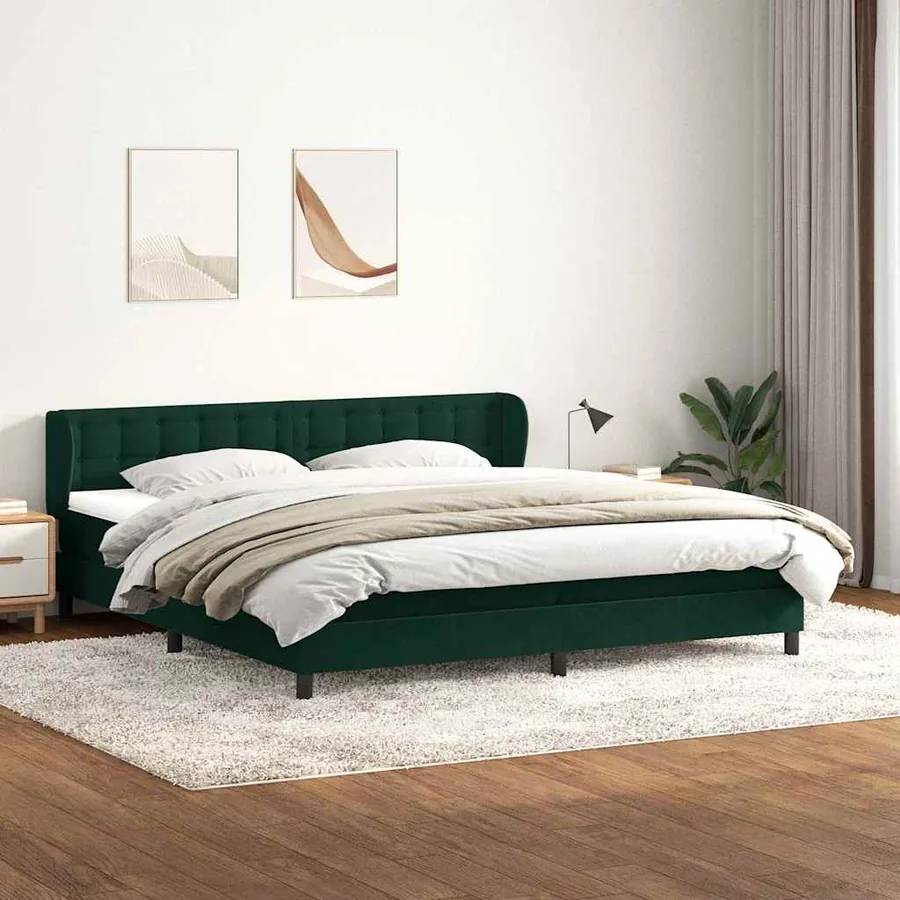 Sommier à lattes de lit et matelas vert foncé 200x220cm velours