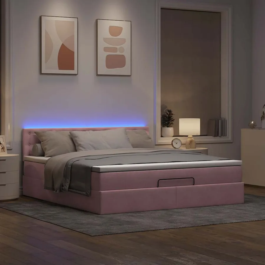 Cadre de lit ottoman avec matelas rose 160x200 cm velours - 3