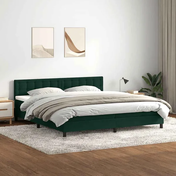 Sommier à lattes de lit et matelas vert foncé 200x220cm velours