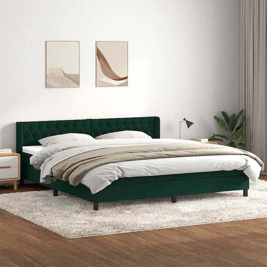 Sommier à lattes de lit et matelas vert foncé 200x220cm velours