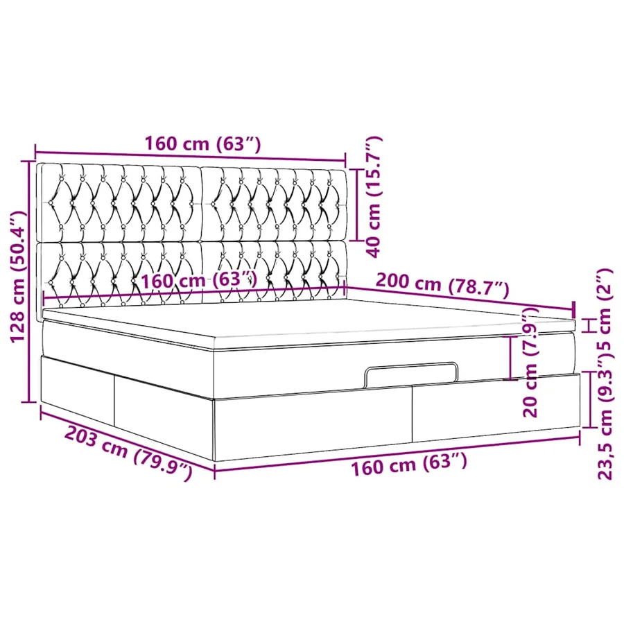 Cadre de lit ottoman avec matelas rose 160x200 cm velours - 18