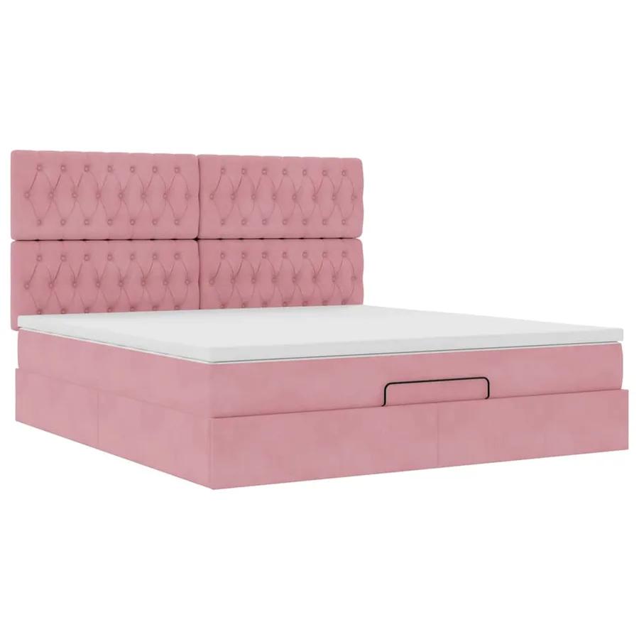 Cadre de lit ottoman avec matelas rose 160x200 cm velours - 7