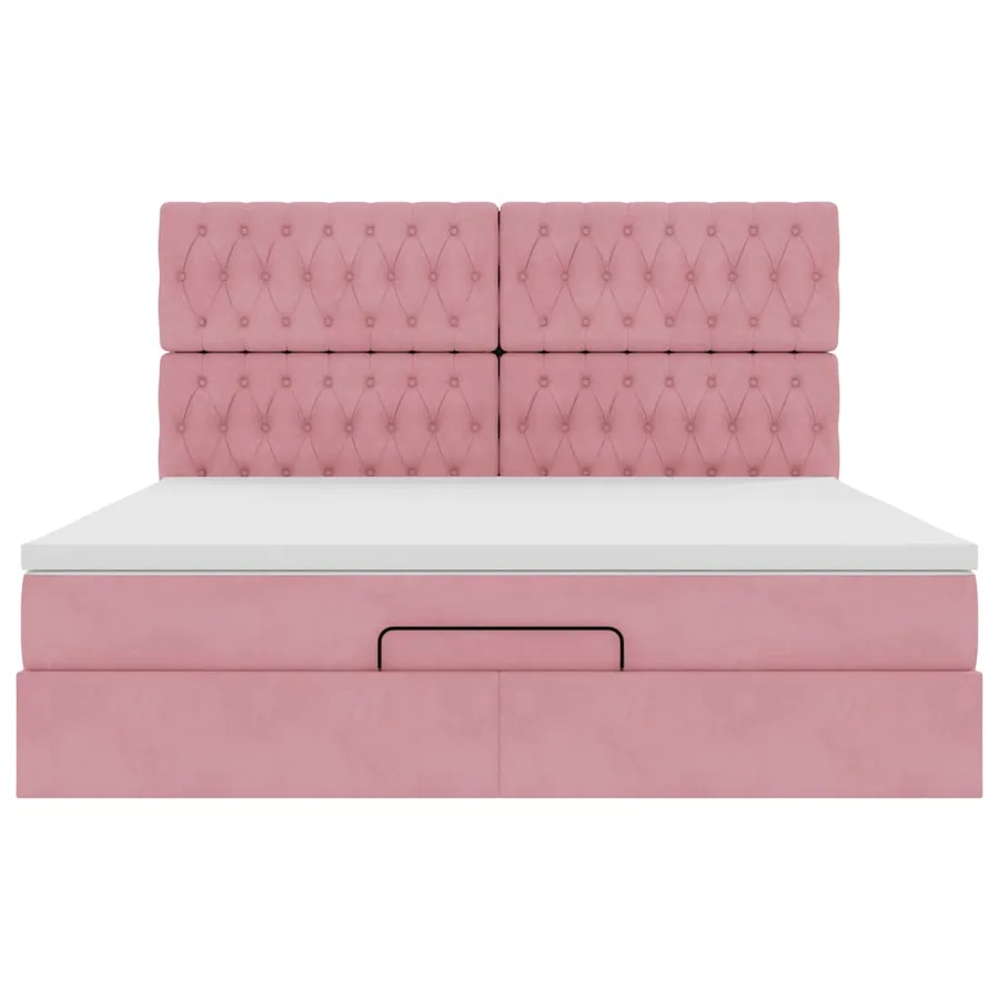 Cadre de lit ottoman avec matelas rose 160x200 cm velours - 8