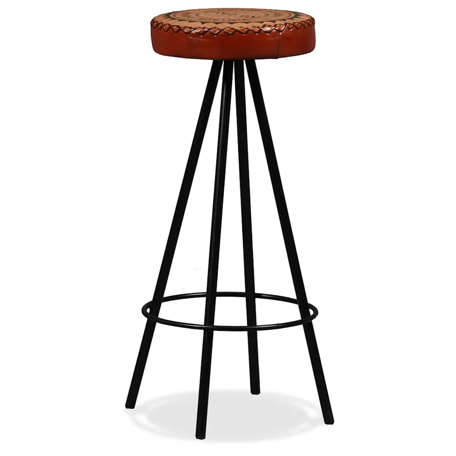Ensemble de bar 5 pcs Bois de récupération Cuir véritable et toile - 9