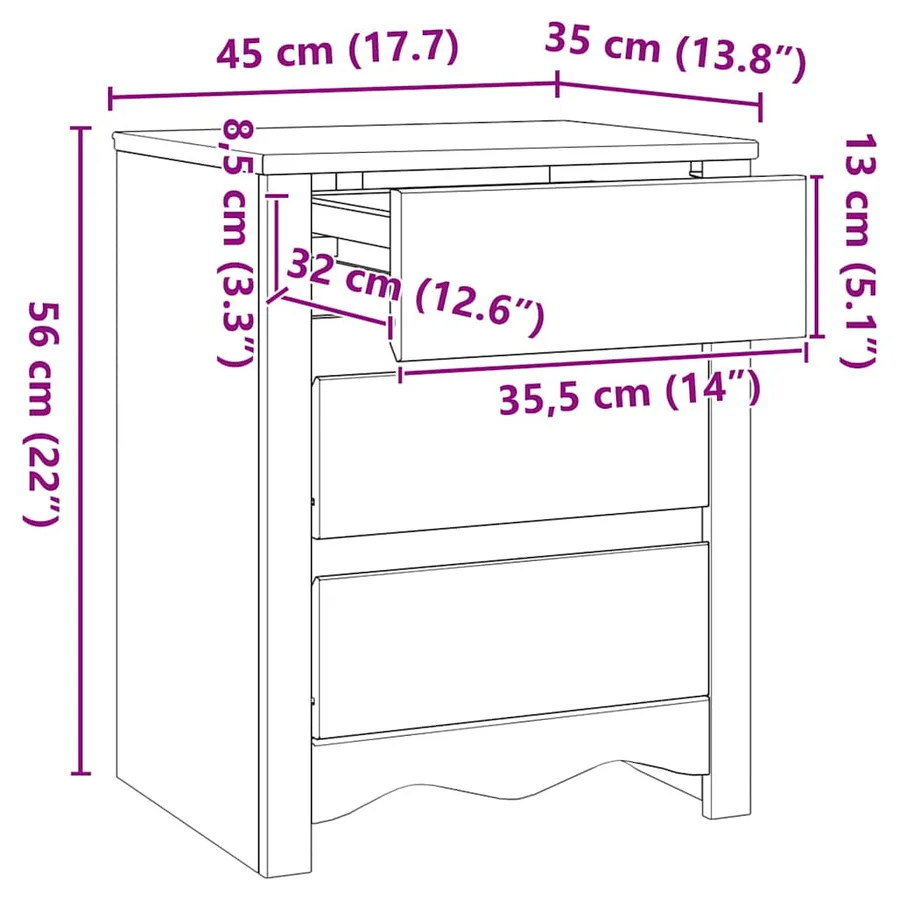 Table basse Drammen Blanc 45 x 35 x 56 cm Bois de pin massif - 12