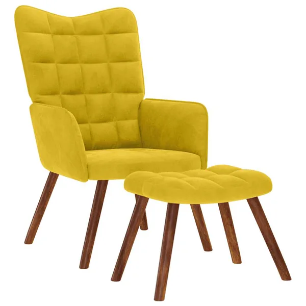 Fauteuil relax avec tabouret en velours jaune