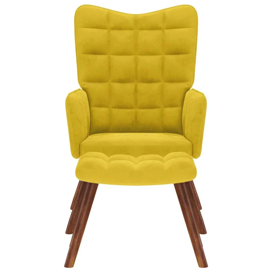 Fauteuil relax avec tabouret en velours jaune - 3