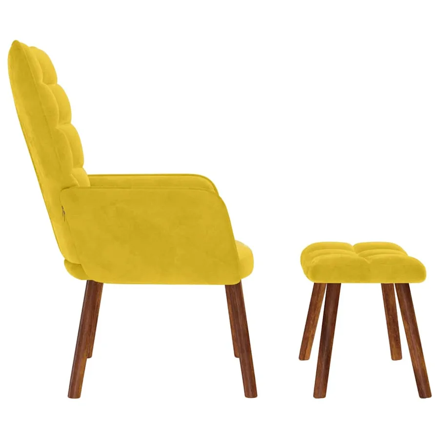 Fauteuil relax avec tabouret en velours jaune - 6