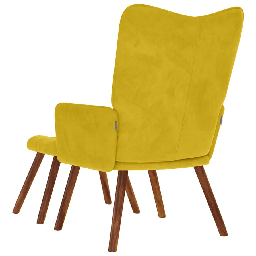 Fauteuil relax avec tabouret en velours jaune - 7