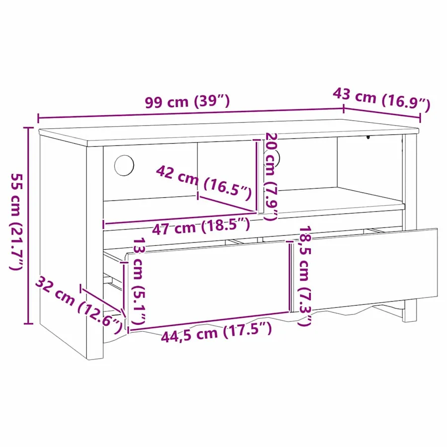 Meuble TV Drammen Chêne 99 x 43 x 55 cm Bois de pin massif - 12