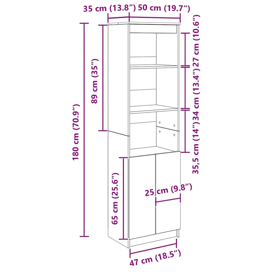Buffet haut chêne sonoma 50x35x180 cm bois d'ingénierie - 12