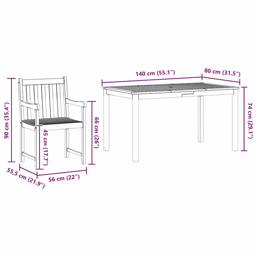 Ensemble de salle à manger pour jardin 5 pcs Marron - 12