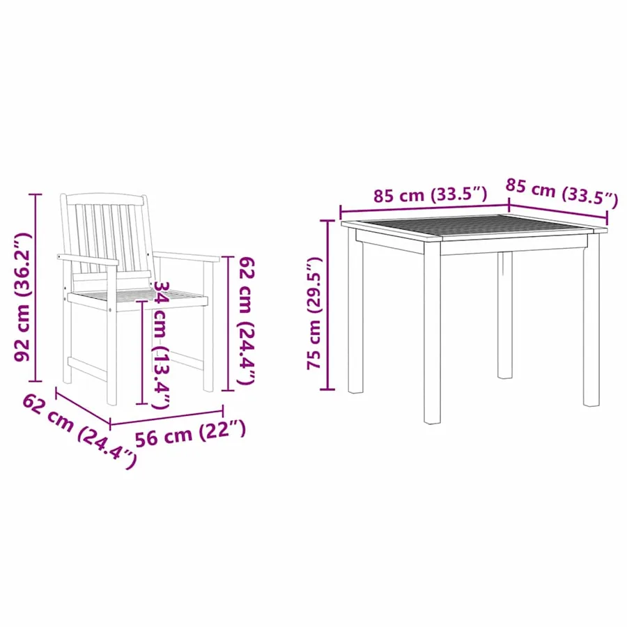 Ensemble de salle à manger pour jardin 3 pcs Marron - 12