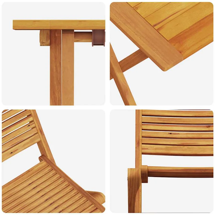Ensemble bistro pliant 3 pcs Marron Bois d'Acacia Massif - 11