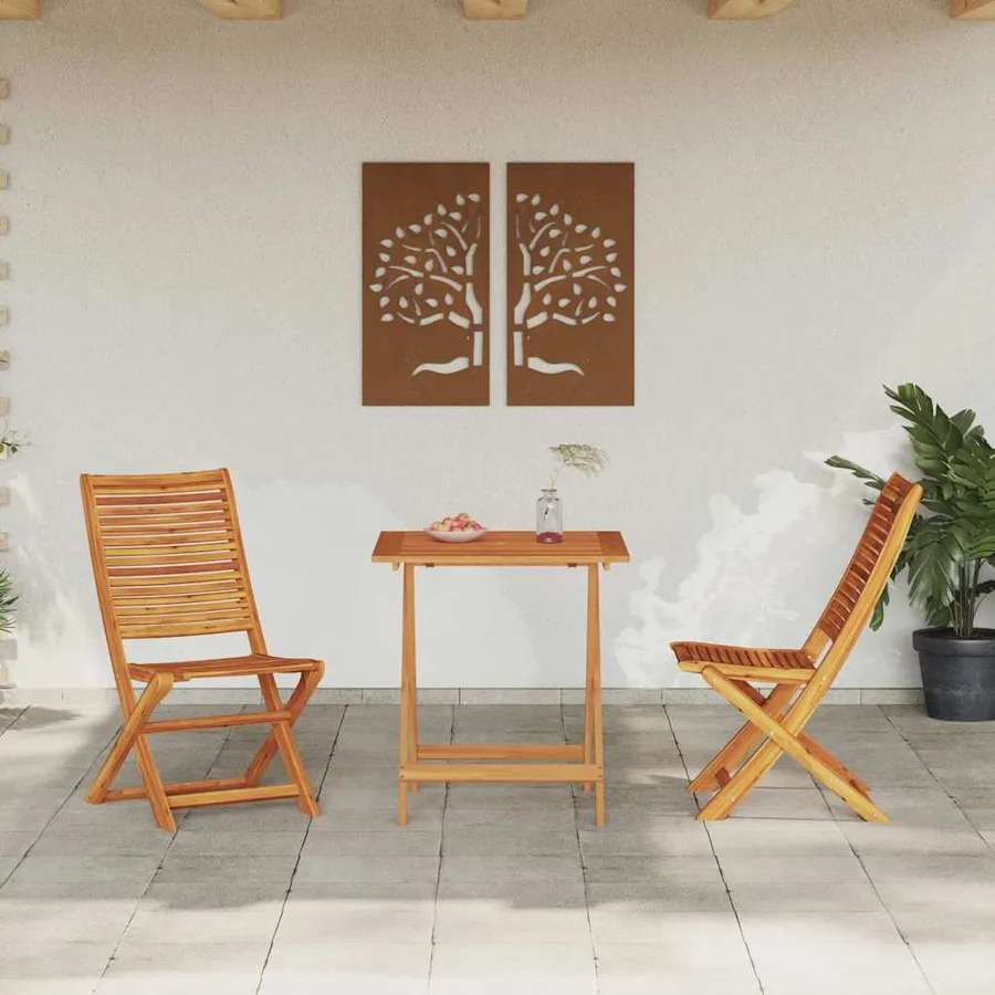 Ensemble bistro pliant 3 pcs Marron Bois d'Acacia Massif - 4