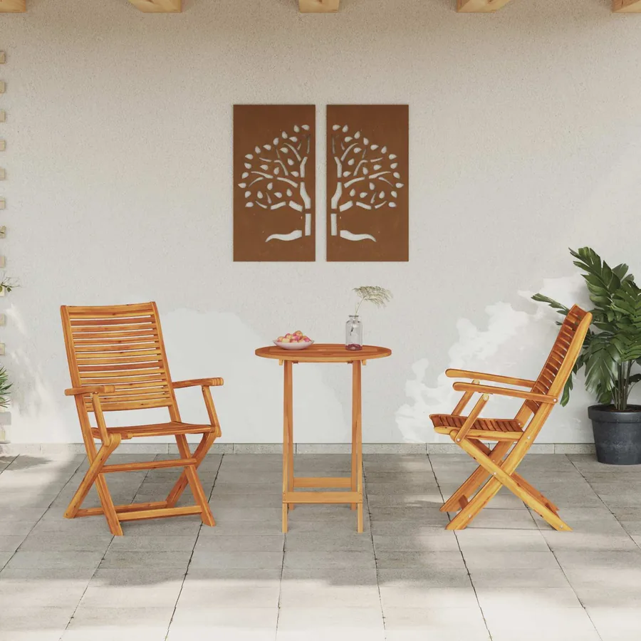 Ensemble bistro pliant 3 pcs Marron Bois d'Acacia Massif