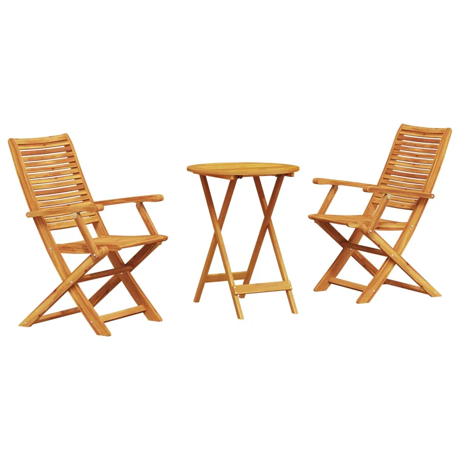 Ensemble bistro pliant 3 pcs Marron Bois d'Acacia Massif - 2