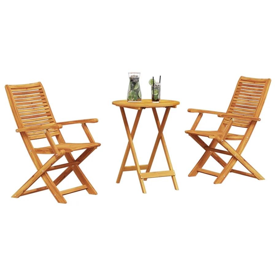 Ensemble bistro pliant 3 pcs Marron Bois d'Acacia Massif - 3