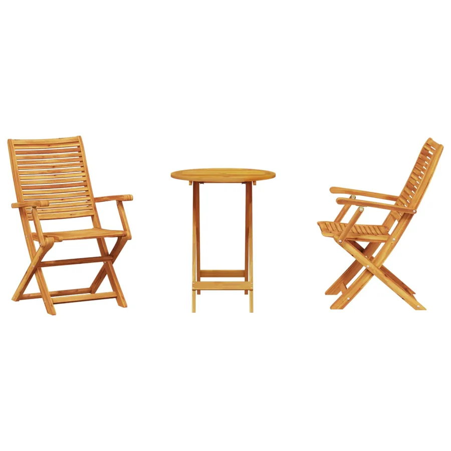 Ensemble bistro pliant 3 pcs Marron Bois d'Acacia Massif - 4